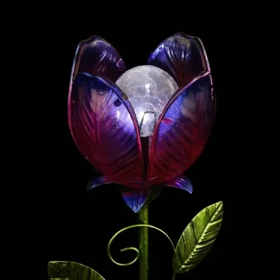35.8" Metal and Glass Solar Flower Stake Purple - Exhart image {12}
