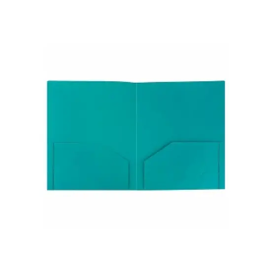 JAM Paper Heavy Duty Plastic Two-Pocket School Folders Teal Blue 108/Pack OX57401B image {1}