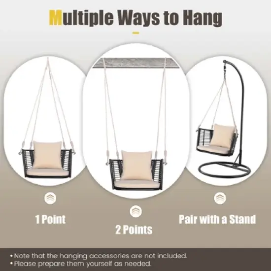 Costway Patio Hanging Rattan Basket Chair Swing Hammock Chair with Seat Cushion image {5}