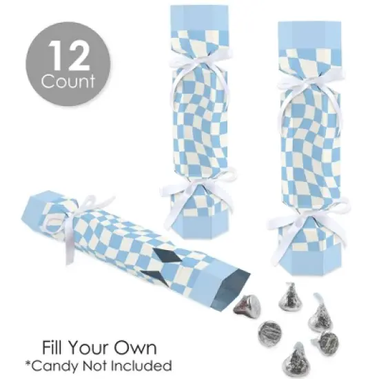 Big Dot of Happiness Blue Checkered Party - No Snap Party Table Favors - DIY Cracker Boxes - Set of 12 image {2}