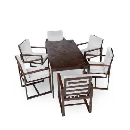 FIONECA Patio Dining Set with Table & Chairs, Removable Cushions, Dark Brown Outdoor Furniture for Backyard, Garden & Patio image {9}