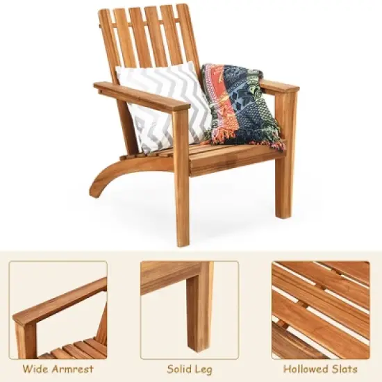 Costway Patio Acacia Wood Adirondack Chair Lounge Armchair Durable Outdoor Garden Yard image {7}