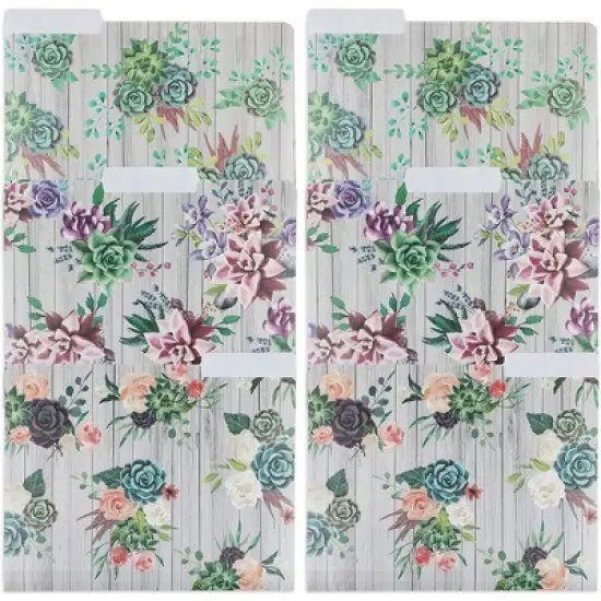 Paper Junkie 6-Pack Cactus Succulent Plastic File Cabinet Folders with 1/3 Cut Tab A4 Letter Size Document image {8}