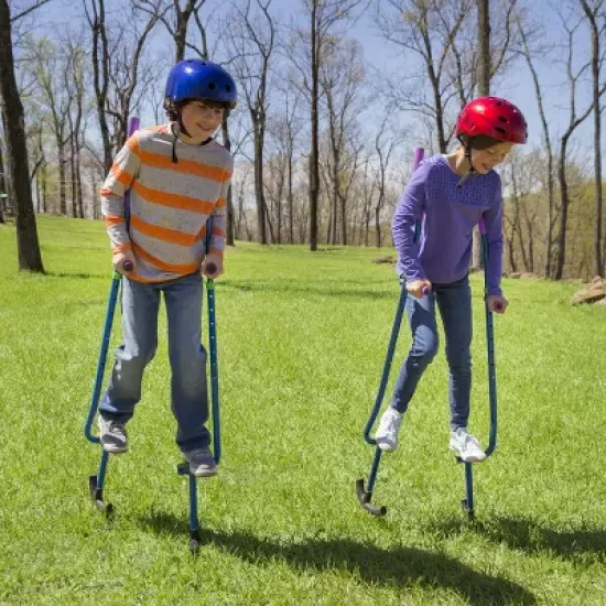 HearthSong Adjustable Ergonomic Amazing Feats Kids Stilts with Treaded Foot Rests, Arced Feet, and Foam Handles, Blue image {7}