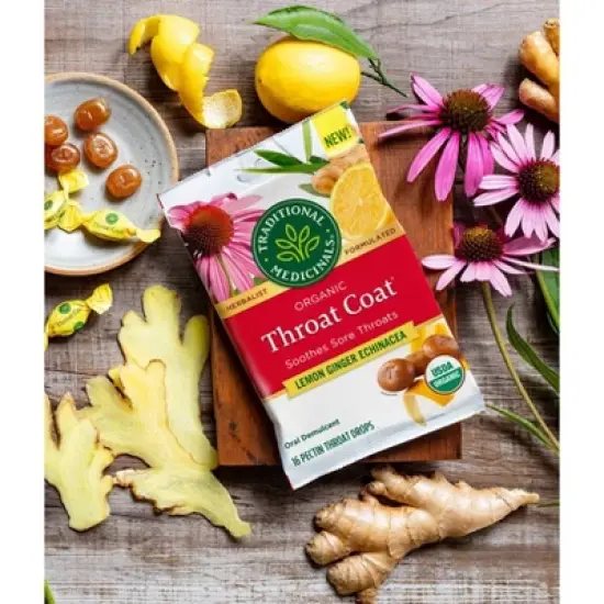 Traditional Medicinals Throat Coat Lemon Ginger Echinacea Lozenges - 16ct image {2}