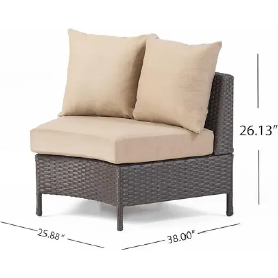 5-Piece Outdoor Wicker Half-Circle Patio Conversation Set with Cushions, Modular Sectional Sofa and Coffee Table for Backyard-The Pop Home image {3}