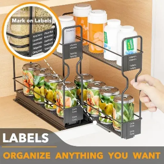 Pull Out Spice Rack Organizer(no jars included) for Cabinet,with Labels,2 Drawers 2-Tier image {3}
