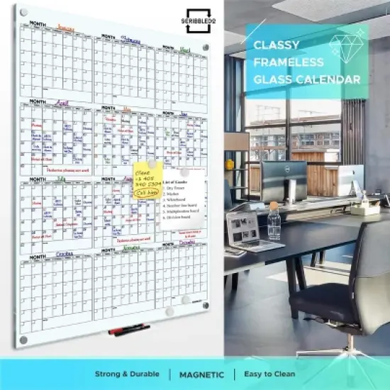 SCRIBBLEDO Yearly Vertical Wall Calendar Dry Erase Glass Board 34"x46" image {5}