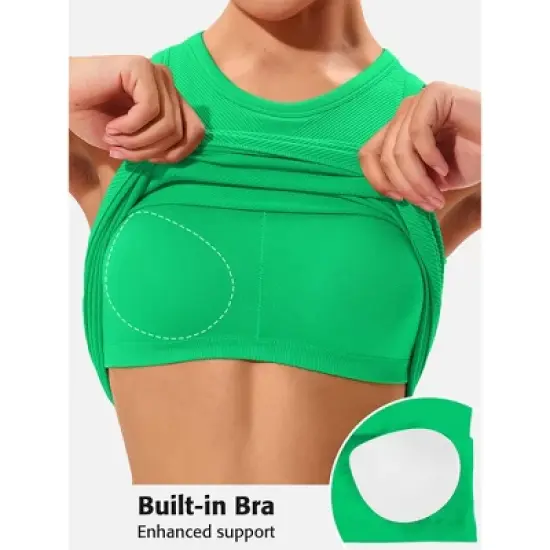 Attraco Women's Workout Tank Tops Seamless Full Length Gym Tops Athletic Yoga Top Built in Bra image {9}