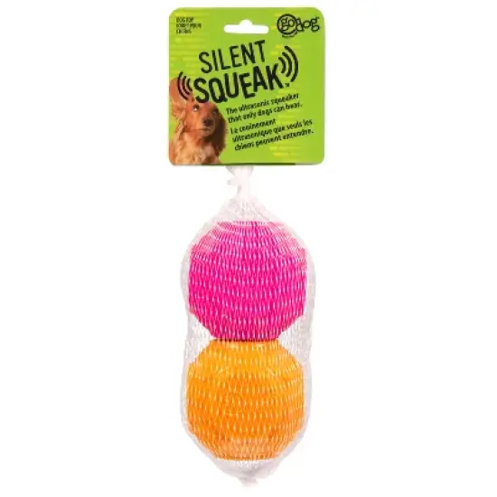 goDog Silent Squeak Ball Dog Toys, 2 CNT, Orange & Pink, One Size image {3}