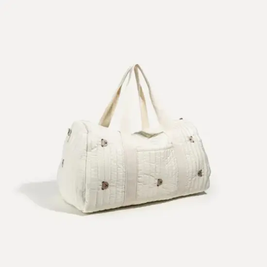 White new embroidered travel bag large capacity luggage bag light storage handbag crossbody Boston bag image {3}