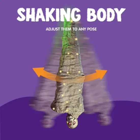 Joyfy 65" Halloween Hanging Cocoon Corpses Props Outdoor, Halloween Decoration Body Prop Corpses Skeleton with Lights&LED Eyes&Sound image {1}