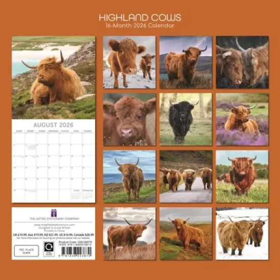 2026 Square Wall Calendar, Highland Cows, 16-Month Animals Theme with 180 Reminder Stickers (12x12 In) image {3}