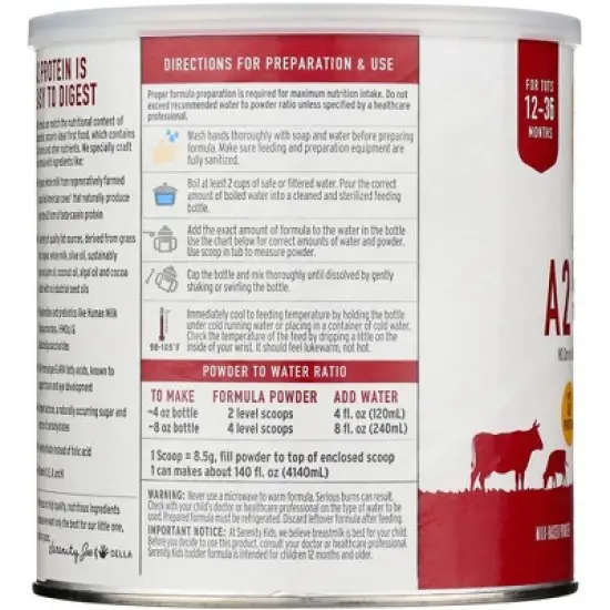 Serenity Kids Grass Fed A2 Whole Milk Toddler Formula - 21 oz image {3}
