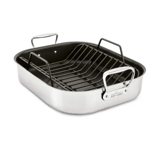 All-Clad Specialty Stainless Steel Large Roaster with Nonstick Rack 13x16 Inch image {4}