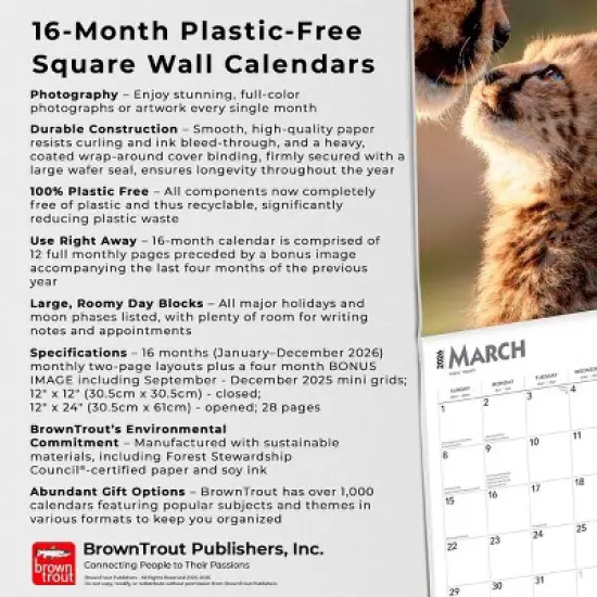 BrownTrout Baby Animals 2026 12"x24" Hanging Square Wall Calendar Plastic-Free image {5}