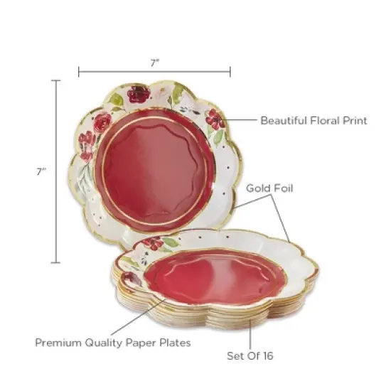 Kate Aspen Burgundy Blush Floral 7 in. Premium Paper Plates (Set of 64) | 28519NA image {3}