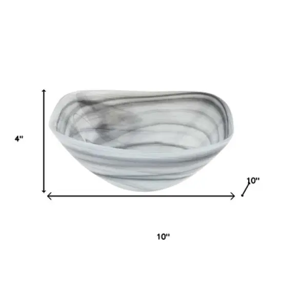 HomeRoots 10" Gray And White Alabaster Glass Square Salad Bowl image {2}