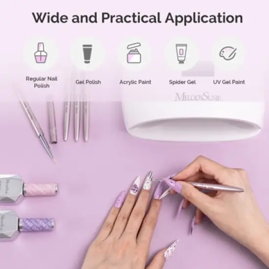 MelodySusie Nail Art Liner Brushes 5Pcs - Rose Gold, Sizes 5/7/9/11/20mm image {5}