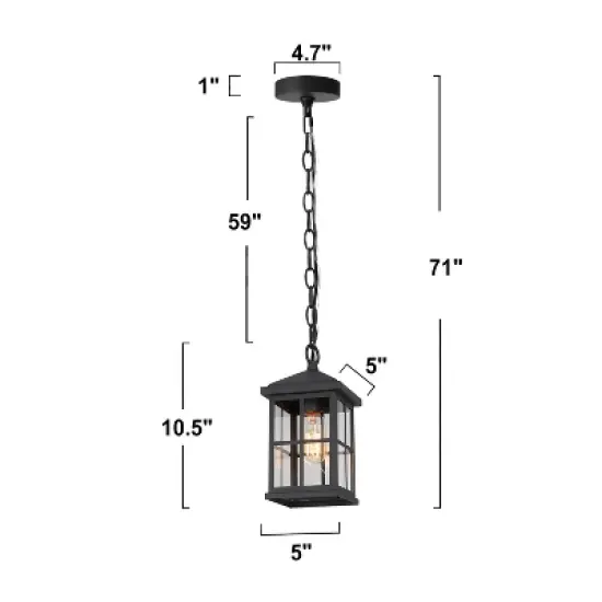 10.5" Metal/Glass Square Cage Modern Outdoor Pendant Light Black - LNC image {8}