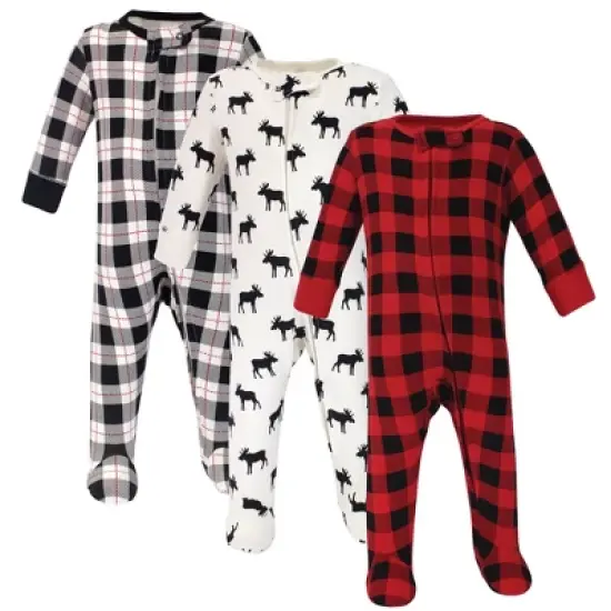 Hudson Baby Infant Boy Cotton Zipper Sleep and Play 3pk, Moose image {4}