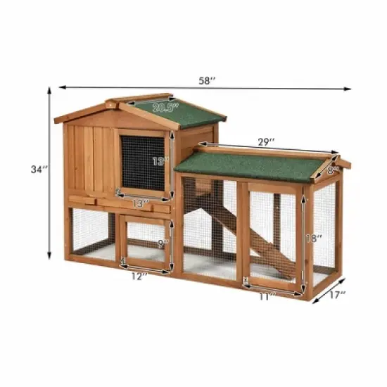 Costway 58'' Wooden Rabbit Hutch Large Chicken Coop Weatherproof Indoor Outdoor Use image {1}