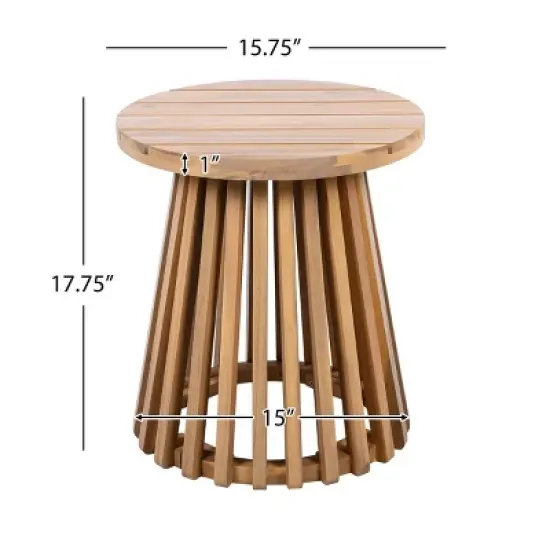 Outdoor Acacia Wood Side Table,Round Rustic Sofa or Entryway Table with Slatted Base,Wooden Console Table for Patio or Balcony-Maison Boucle image {2}