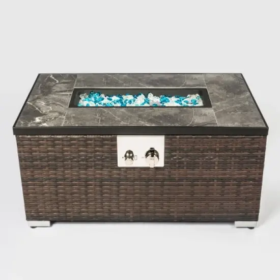 Christopher Knight Home Nydia 40,000 BTU Propane Steel and Rattan Fire Pit Table with Ceramic Tile Tabletop image {3}