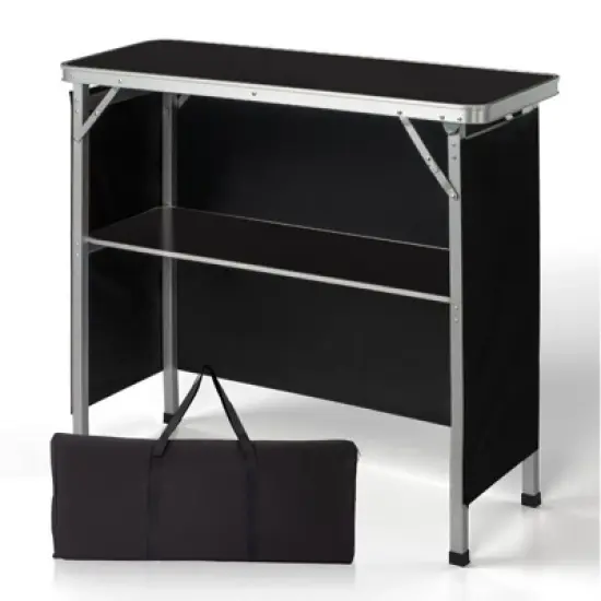 Karl Home Patio Black Portable Folding Bar Table with Shelf image {1}