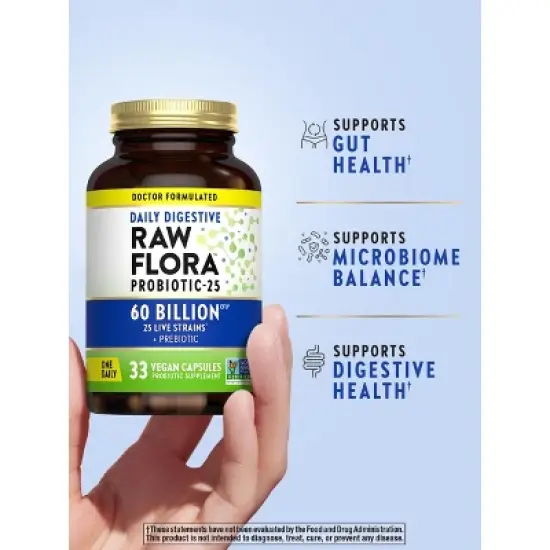 Raw Flora Probiotic with Prebiotics | 60 Billion CFU | 33 Vegan Capsules | by Nature's Truth image {2}