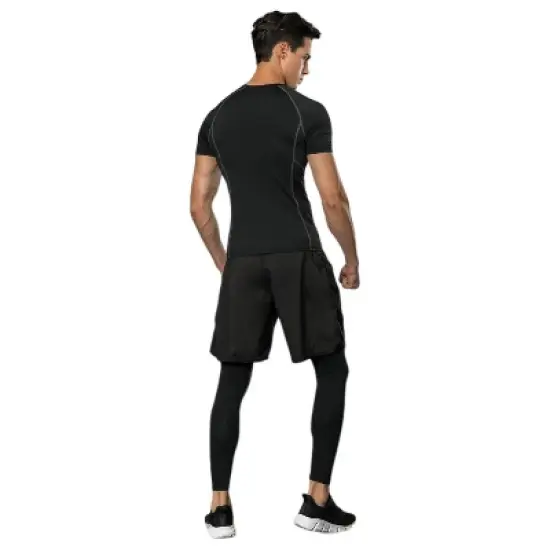 Anna-Kaci Active Men's Short Sleeve Compression Workout Shirt with Moisture-Wicking Fabric and Contrast Stitching image {4}