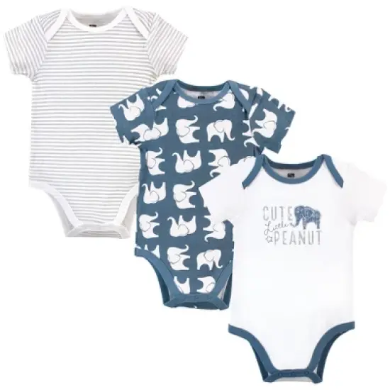 Hudson Baby Infant Boy Cotton Bodysuits 3pk, Blue Elephant image {4}