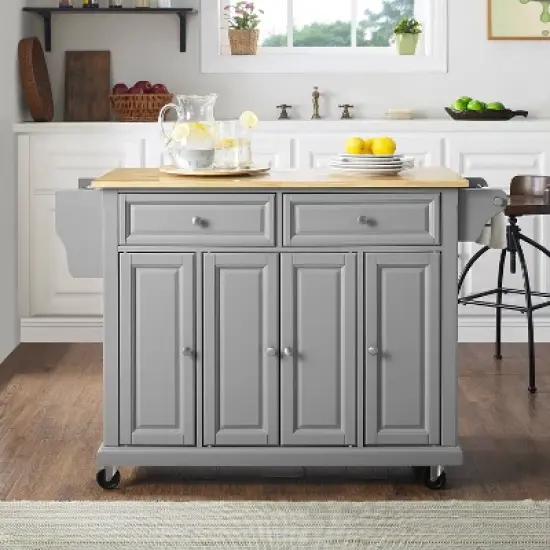 Natural Wood Top Kitchen Cart/Island Vintage Gray - Crosley image {4}