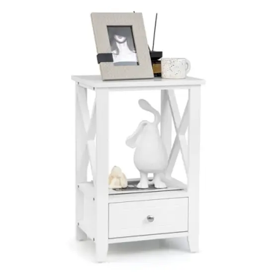 Costway Modern Nightstand with Bottom Drawer Storage Shelf Small Side End Table White\Black image {11}