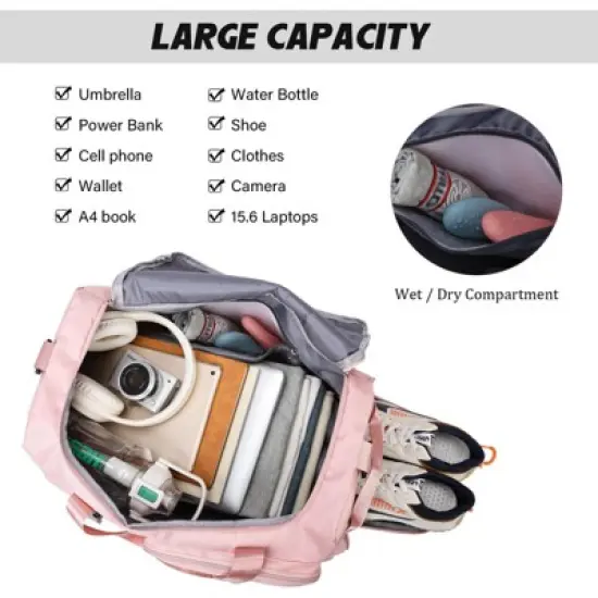 Gym Duffle Bag for Women Men, Sports Backpack with Wet & Shoe Compartment image {6}