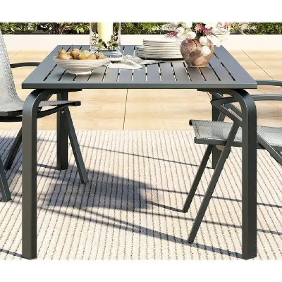 71" Modern Outdoor Dining Table with Umbrella Hole - Marine-Grade Aluminum Patio Table, Weatherproof & Rust-Proof Design for Restaurants, Backyards image {3}