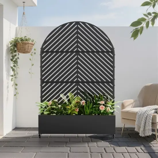 73" x 47" Wrought Iron Black Arch Planter Box with Climbing Rack (Parallel Line ) image {2}