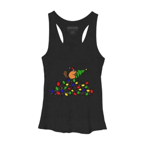 Women's Design By Humans Cool Christmas Beaver dding Lights to Dam By SmileToday Racerback Tank Top image {3}