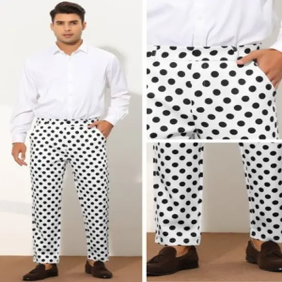 Lars Amadeus Men's Regular Fit Flat Front Polka Dots Printed Pants image {3}