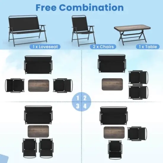 Costway 4 PCS Patio Folding Furniture Set Outdoor Conversation Set Bistro Sectional Set image {5}