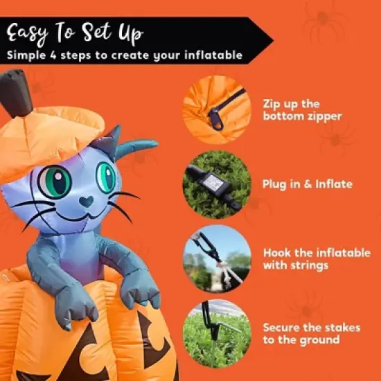 Joyfy 5 FT Tall Halloween Inflatable Outdoor Decorations, Animated Kitty Cat On Pumpkin Inflatable for Halloween Party Indoor Outdoor Yard Lawn Decor image {6}