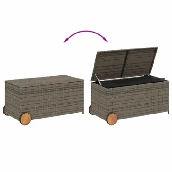 vidaXL Garden Storage Box with Wheels Gray 50.2 Gallon Poly Rattan image {6}