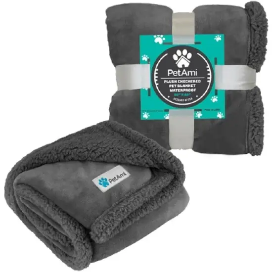 PetAmi Waterproof Dog Blanket for Bed Couch Sofa Cover, Reversible Faux Shearling Fleece Pet Throw (Gray/Gray Faux Shearling, Medium 29 x 40 Inches) image {6}