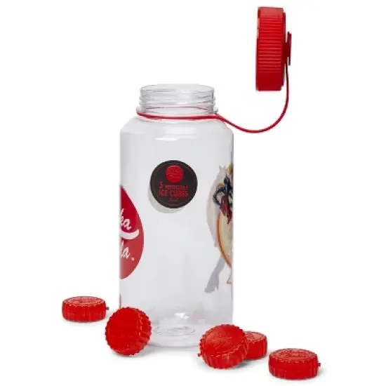 Just Funky Fallout Nuka Cola Logo Plastic Water Bottle w/ Lid & Molded Ice Cubes - 34-Ounce image {2}