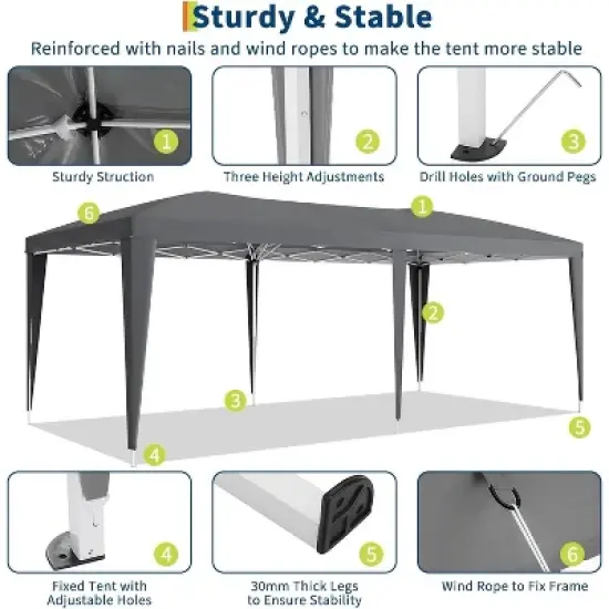 Acekool 10x20 Heavy Duty Pop Up Canopy Tent with 6 Removable Sidewalls, Adjustable Heights, Stakes & Ropes Included, Commercial Outdoor Shelter image {6}