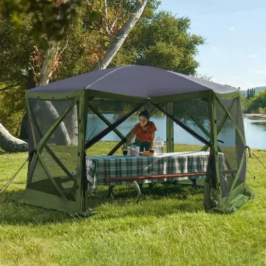 Lightspeed Outdoors Pop-Up 6-Sided Screen Shelter, Camping Gazebo, Green image {4}