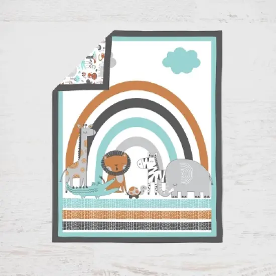 Bacati - Jungle Safari Aqua Orange Gray 6 pc Cotton Crib Bedding Set with Long Rail Guard Cover image {4}