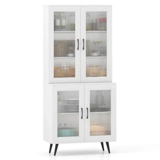Costway Kitchen Pantry Cabinet with Translucent Fluted Doors & Adjustable Shelf image {11}