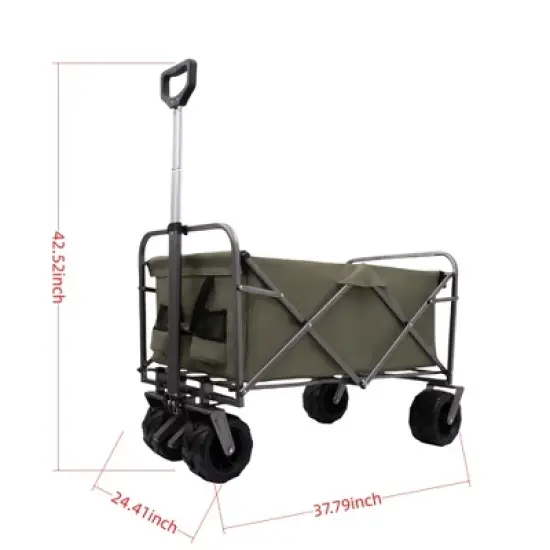 DSVIMOY Outdoor Serving Carts, Portable Folding Beach Wagons with Wheels, Collaspible Cart with Handle, Green, 37.79"*24.41"*42.51" image {1}