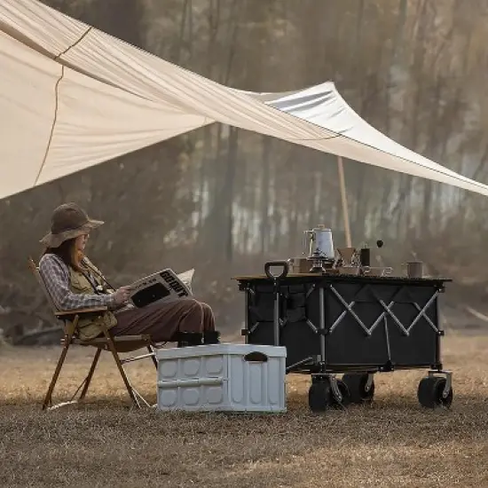 HTUTWOO Utility Collapsible Wagon Cart, Adjustable Handle & Cup Holders, Heavy Duty 400 lbs, All-Terrain Quiet Wheels image {8}